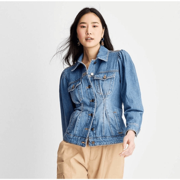 Future Collective Jackets & Blazers - The Future Collective Blue Pleated Denim Jacket Small (4338CL)